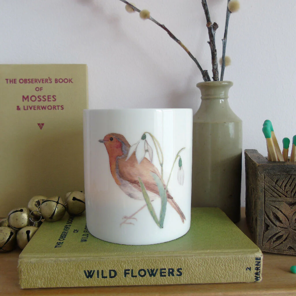 Robin and Snowdrops Bone China Candle Holder - Image 3
