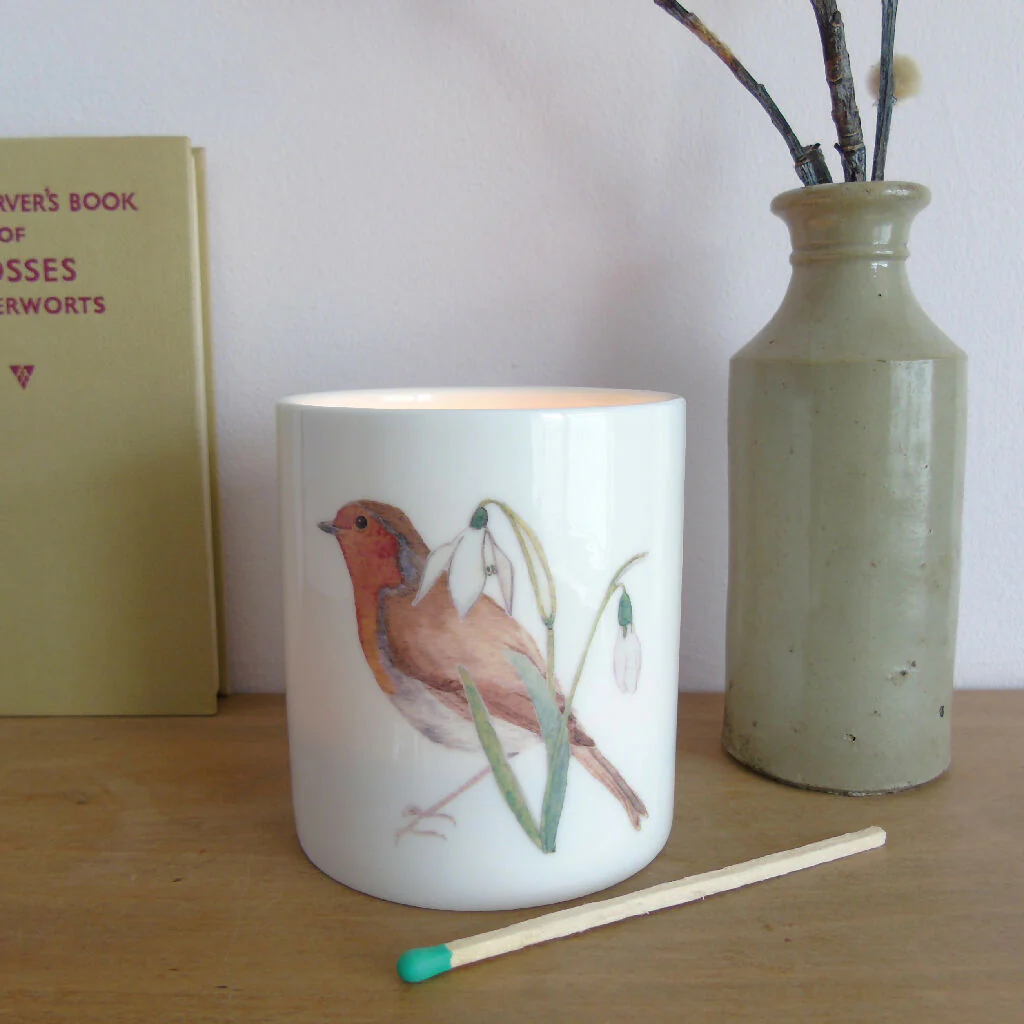 Robin and Snowdrops Bone China Candle Holder - Image 4