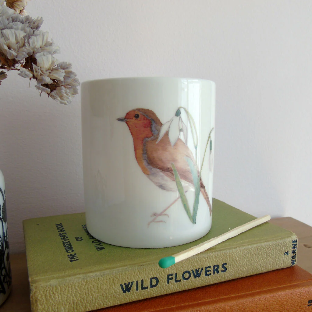 Robin and Snowdrops Bone China Candle Holder - Image 5