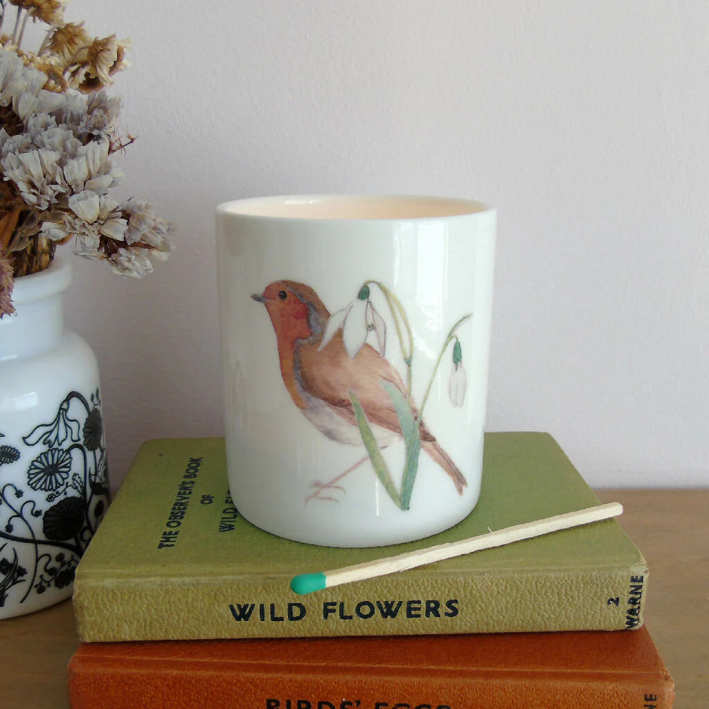 Robin and Snowdrops Bone China Candle Holder - Image 6