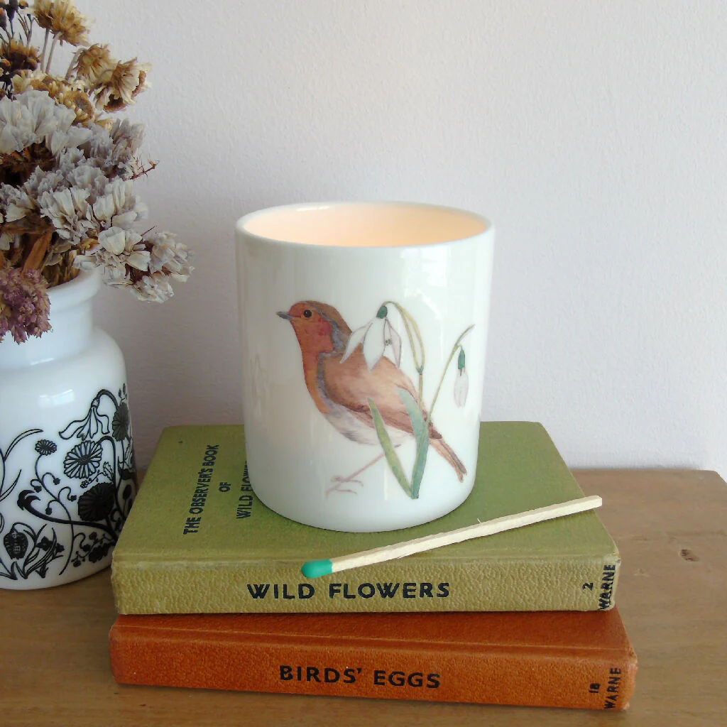 Robin and Snowdrops Bone China Candle Holder - Image 7