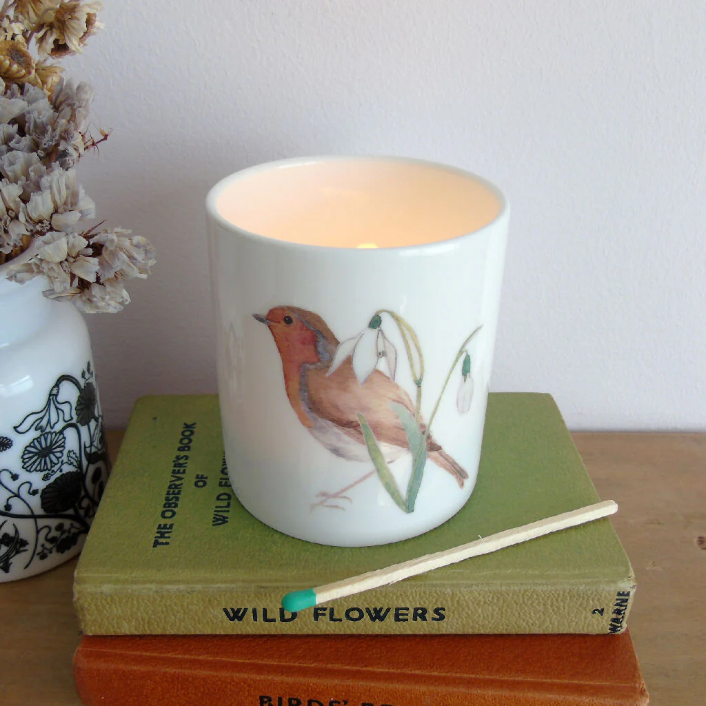 Robin and Snowdrops Bone China Candle Holder - Image 8