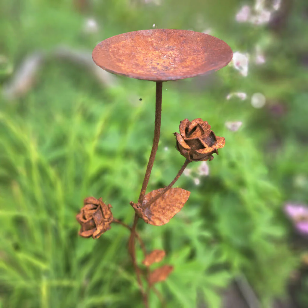 Rose Flower Bird Table Garden Decor Sculpture - Image 2