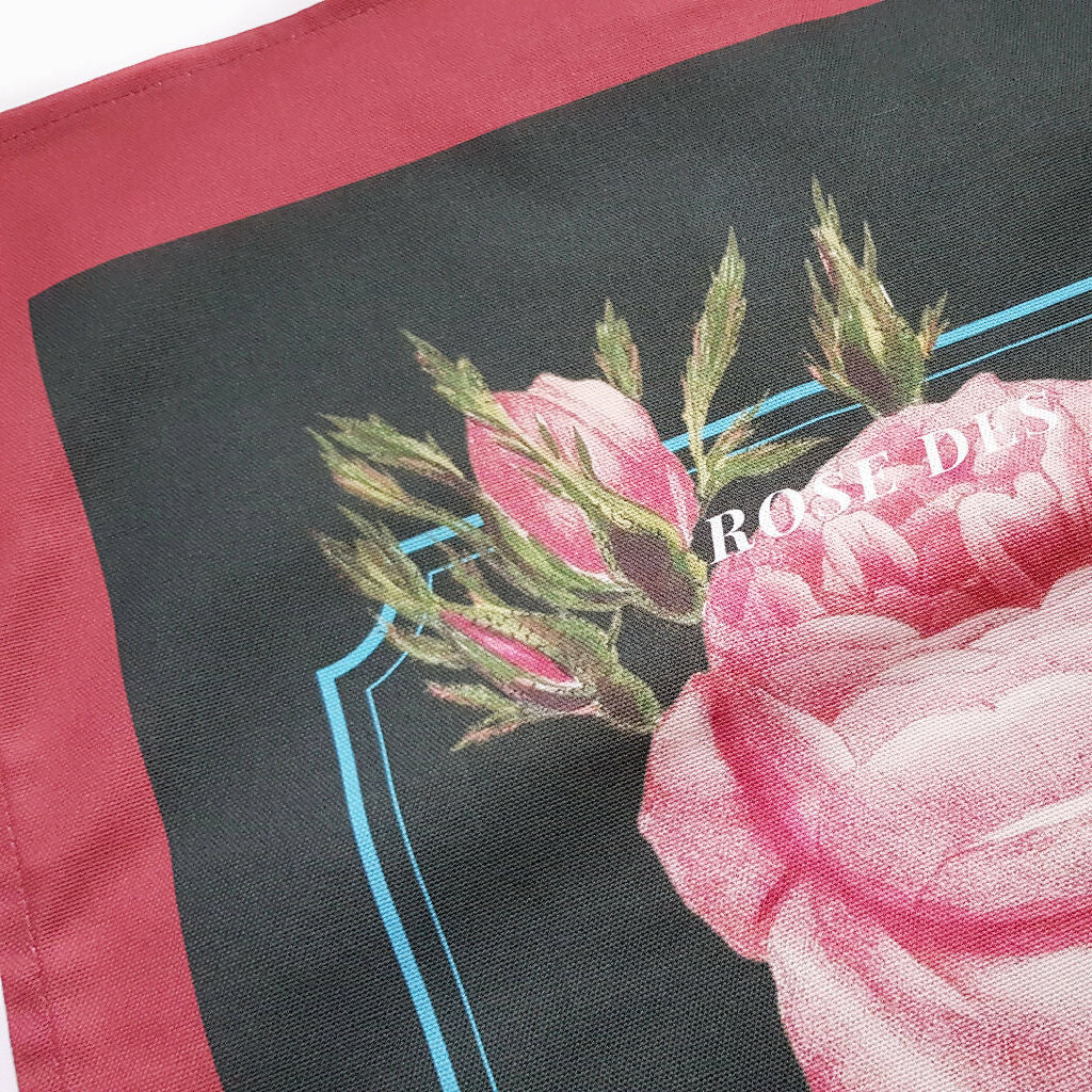 Rose Print Cotton Tea Towel in Green and Red - Image 3