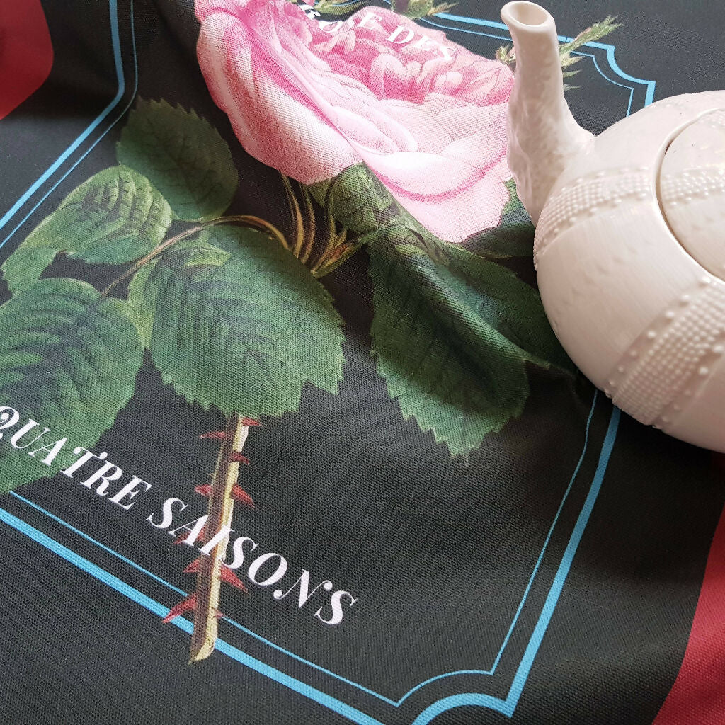 Rose Print Cotton Tea Towel in Green and Red - Image 6