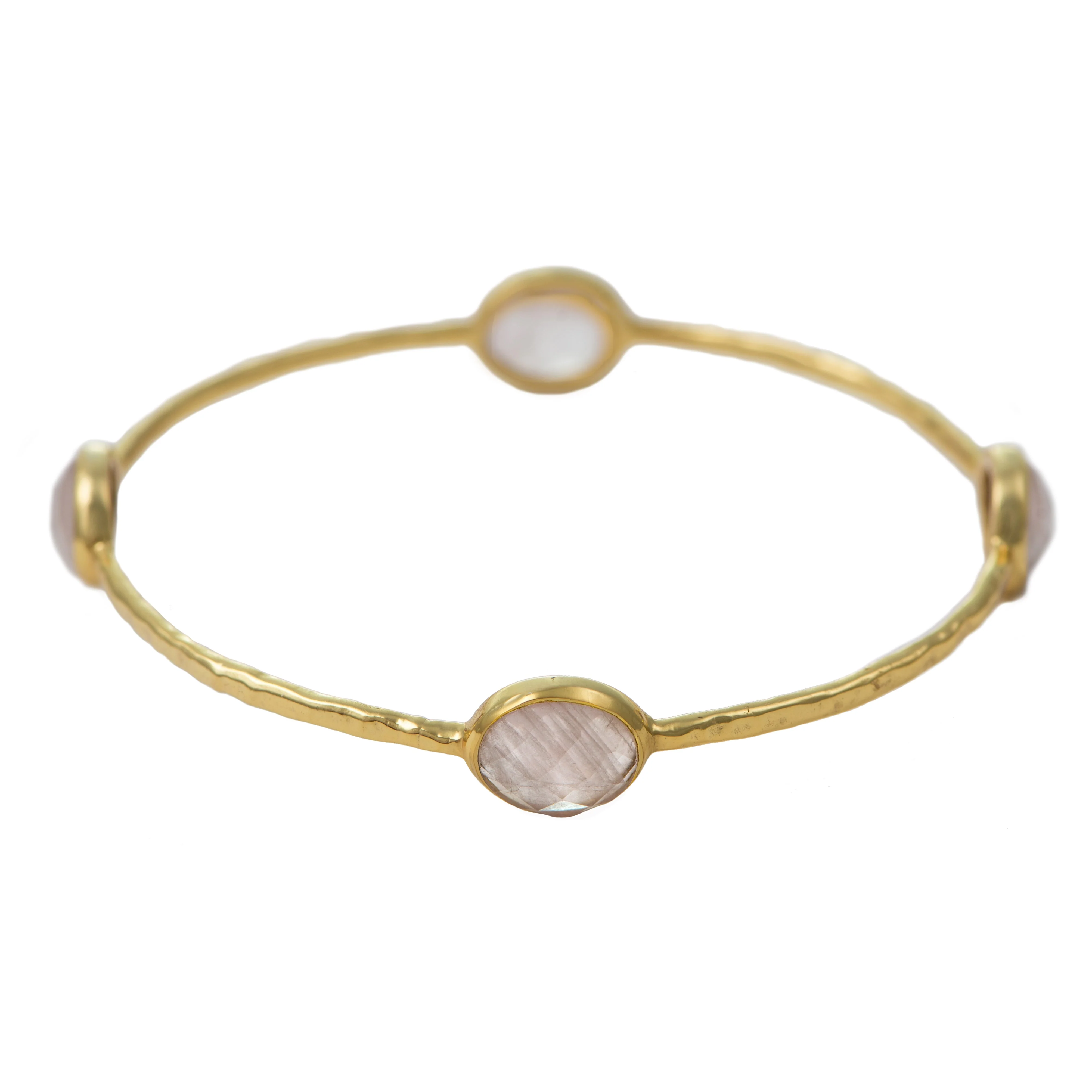 Rose Quartz Gemstone Bangle in Gold Plated Sterling Silver - Image 2