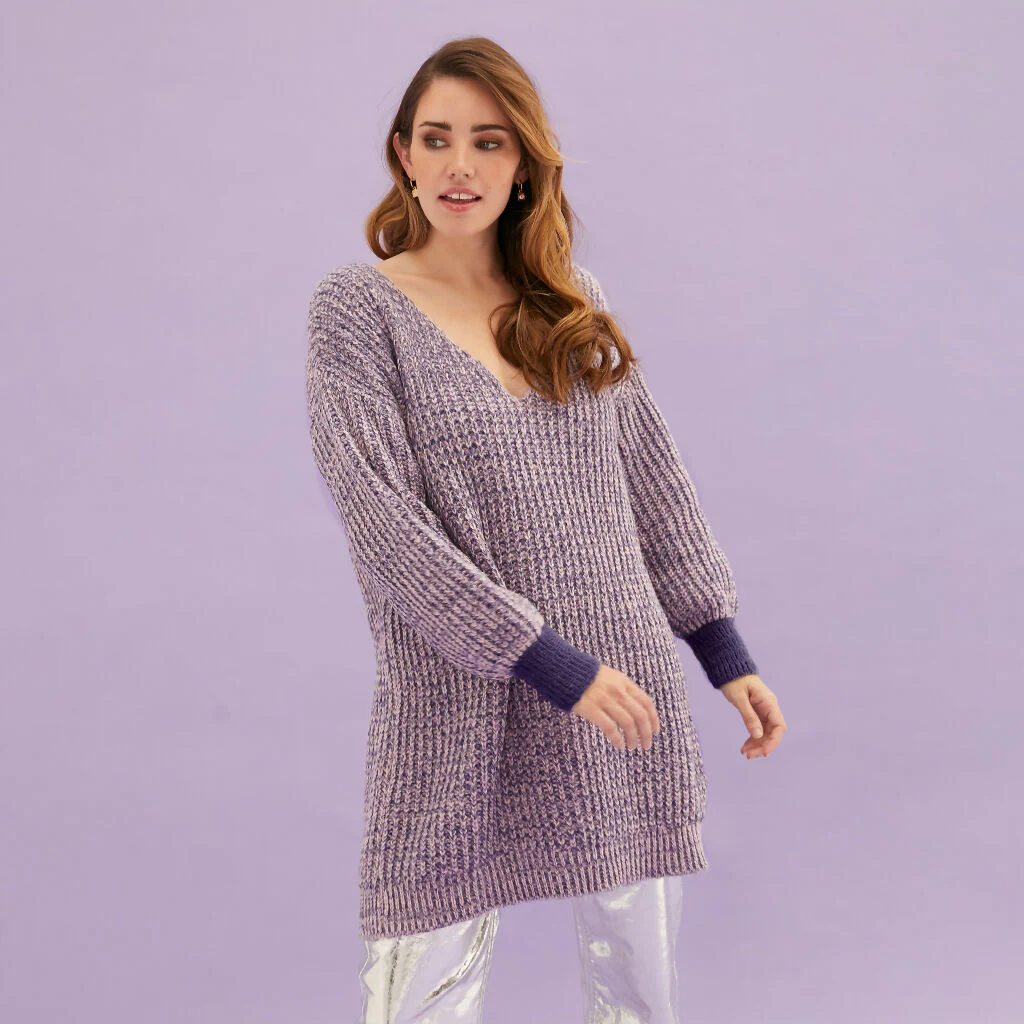 Rosie V Neck Twist Tunic Knit Jumper - Lilac