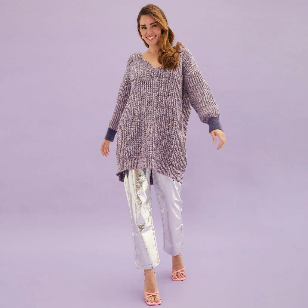 Rosie V Neck Twist Tunic Knit Jumper - Lilac - Image 3