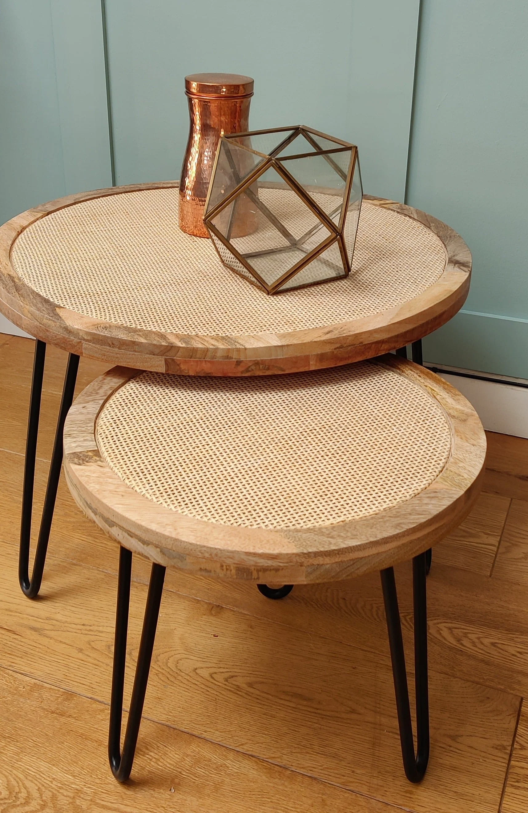 Round cane side table with rustic natural finish - Image 2
