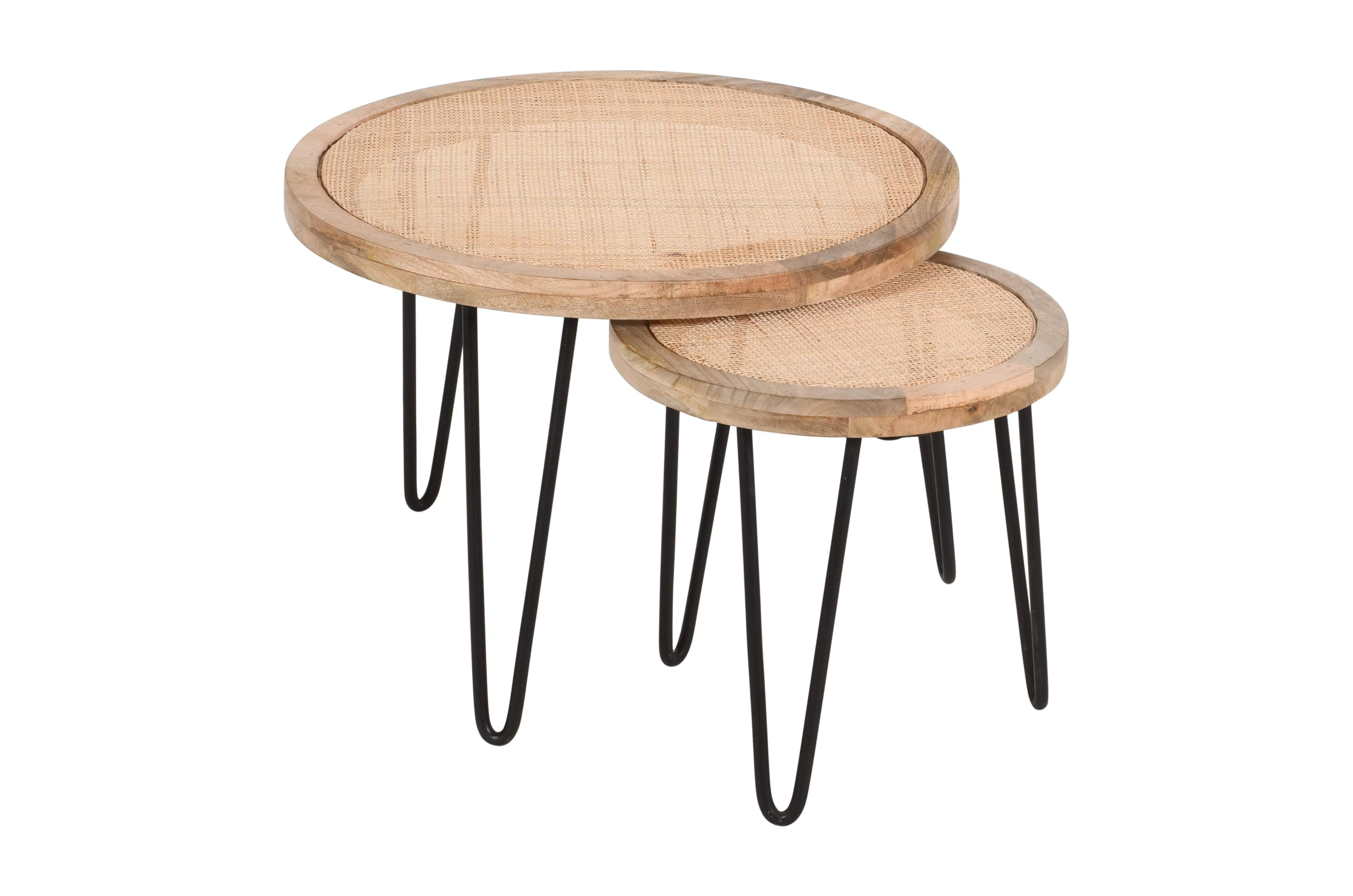 Round cane side table with rustic natural finish - Image 3