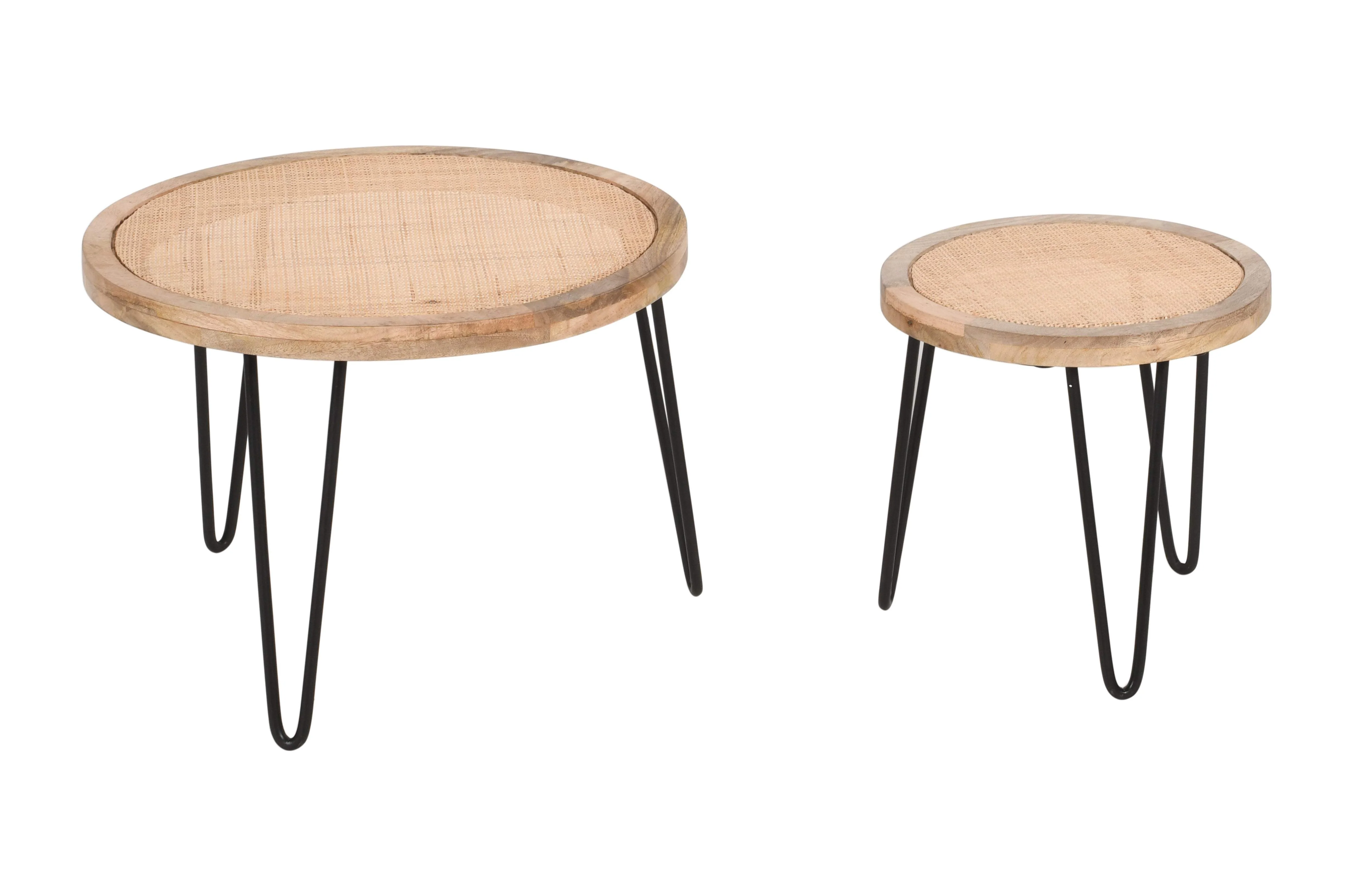 Round cane side table with rustic natural finish - Image 4