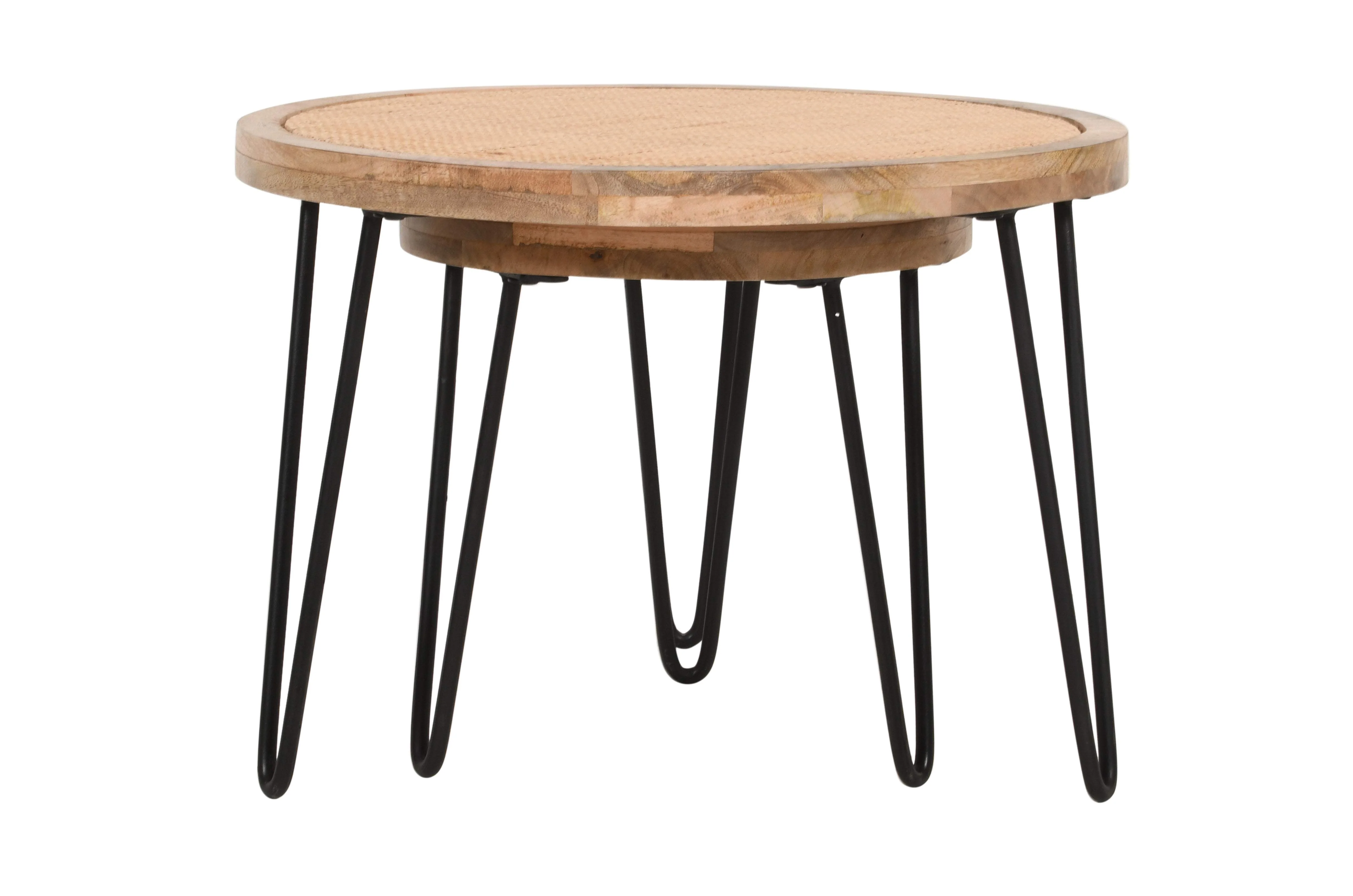 Round cane side table with rustic natural finish - Image 5
