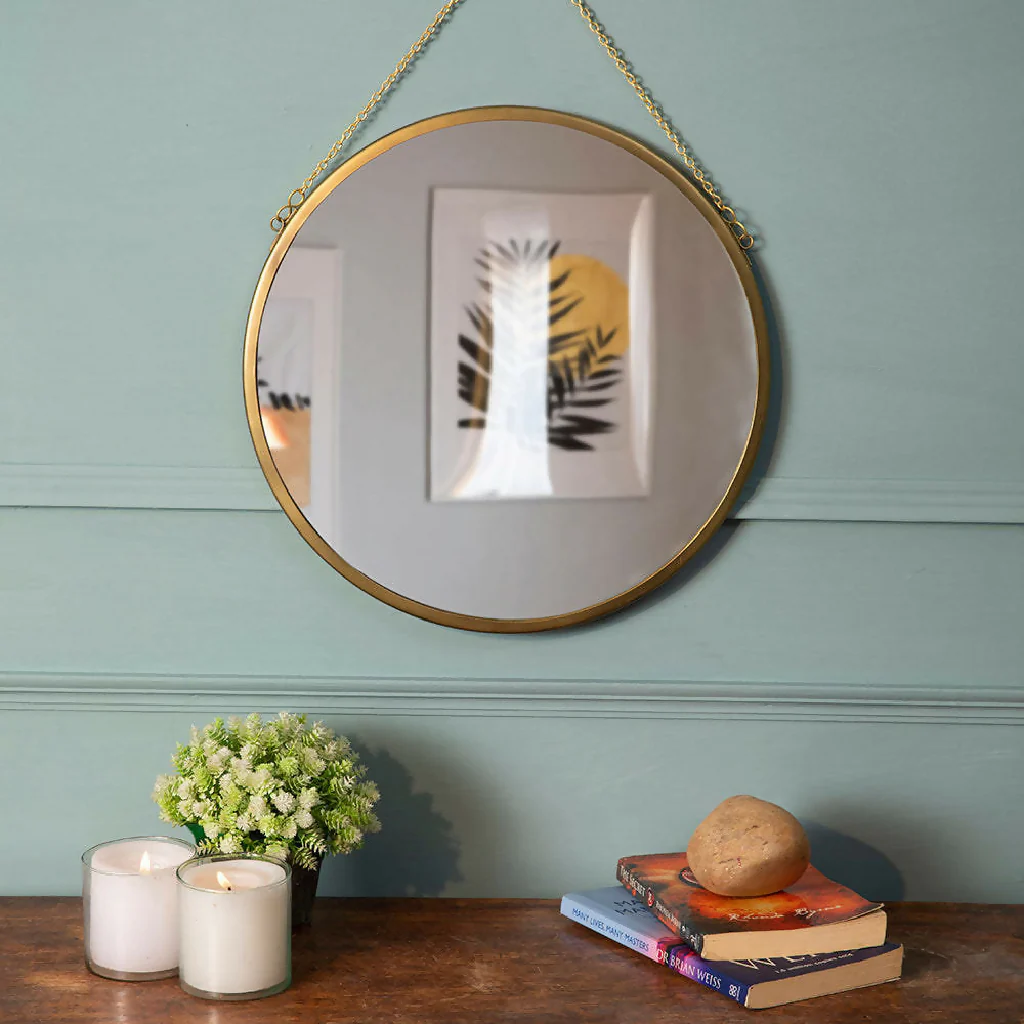 Round Gold Wall Mirrors With Chain - Image 4
