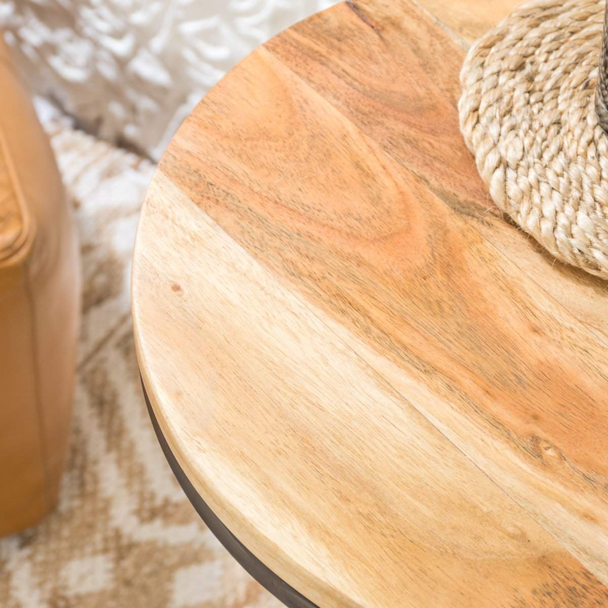 Round Natural Acacia Wood Side Table - Image 3