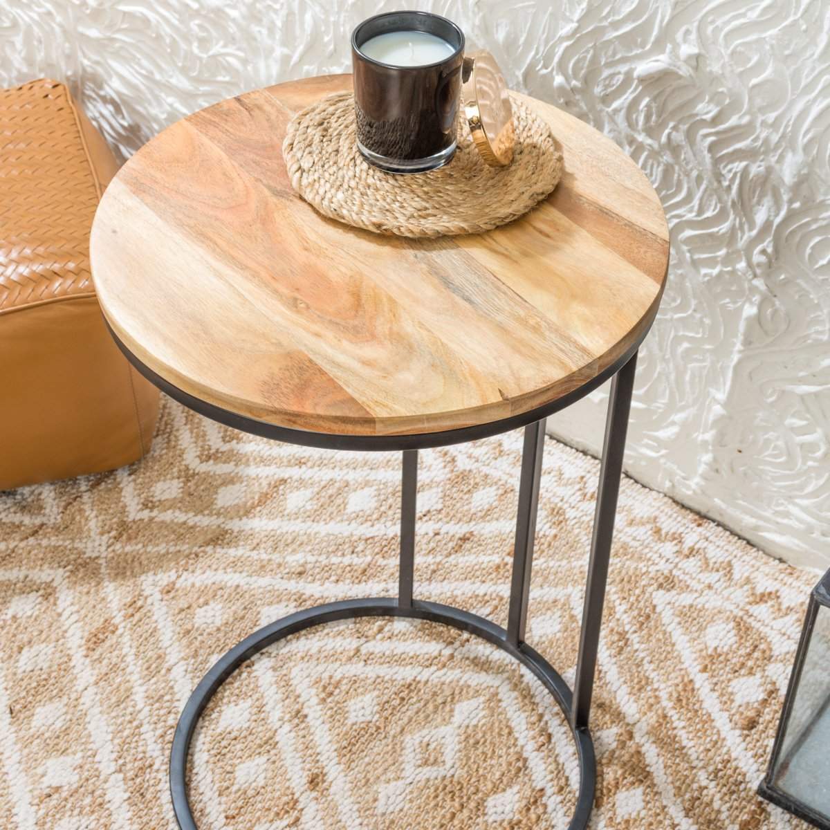 Round Natural Acacia Wood Side Table - Image 4