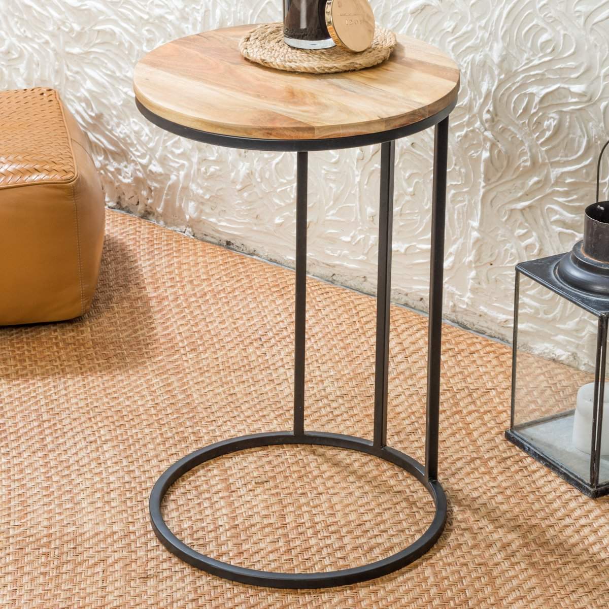 Round Natural Acacia Wood Side Table - Image 5