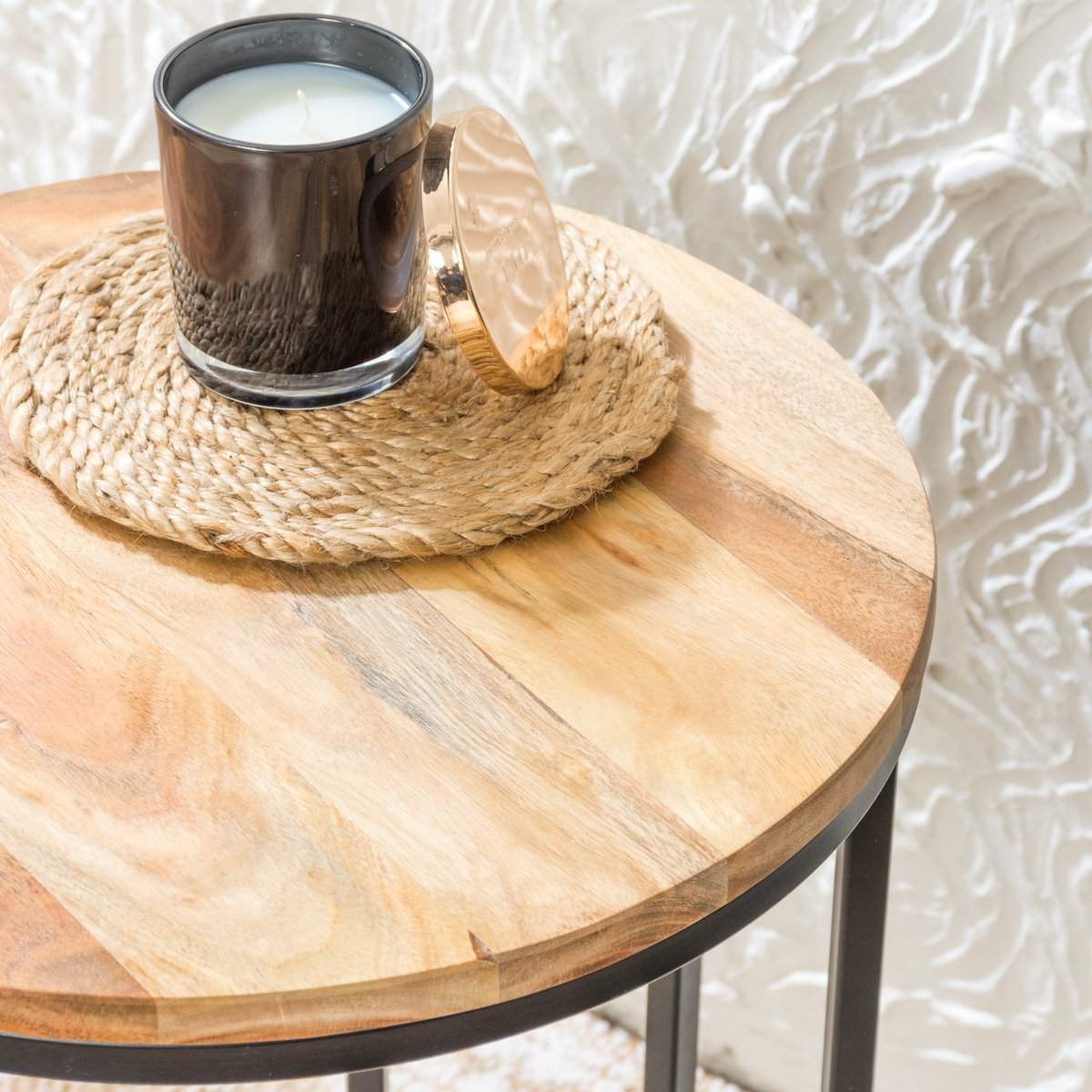 Round Natural Acacia Wood Side Table - Image 6