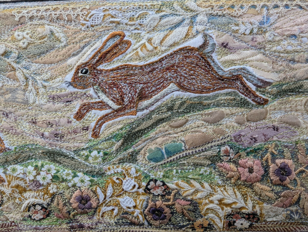 Running Hares-Embroidery Textile Hanging - Image 6
