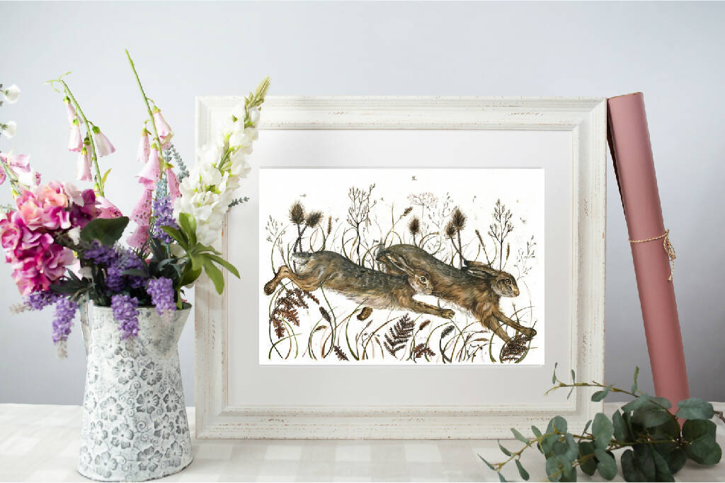 Running Hares with Teasels 'Marbury Mornings' Limited Edition Print - Image 2