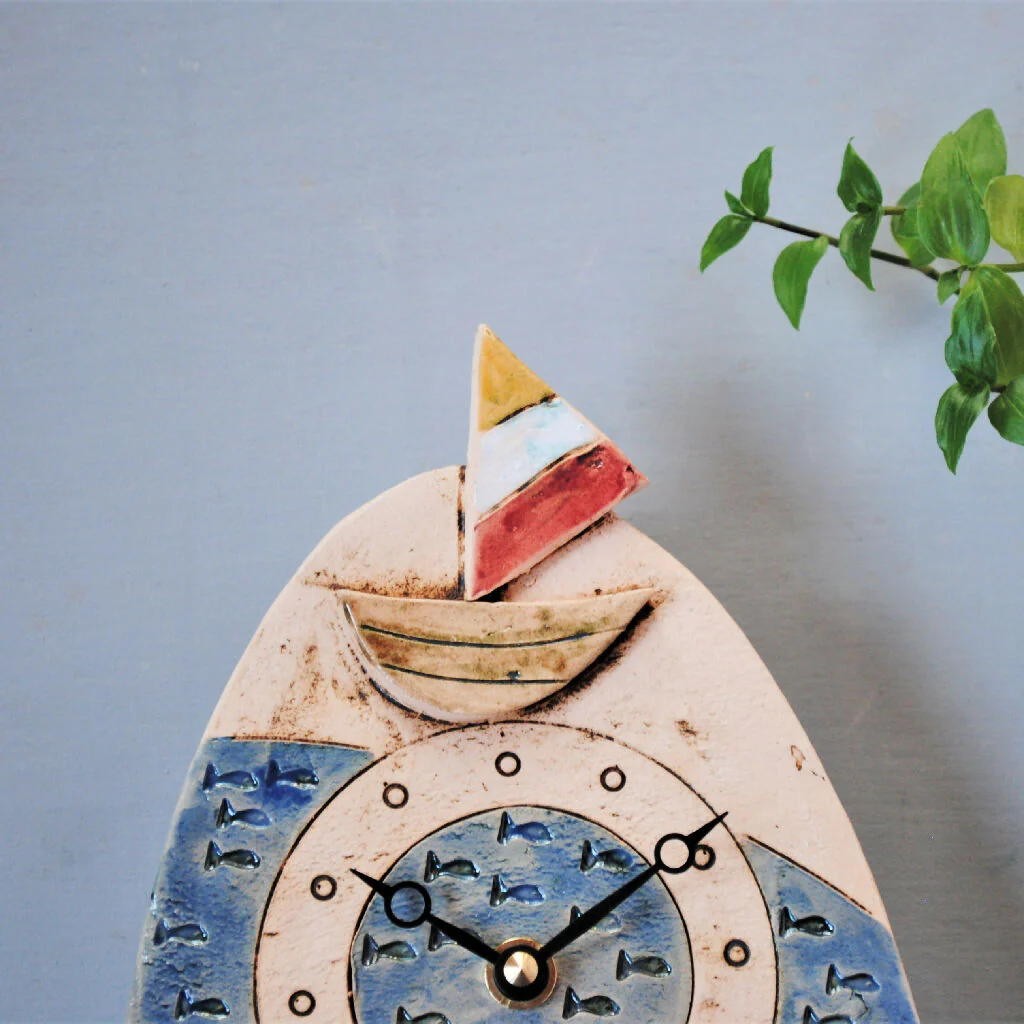 Sailing Boat and Fish Ceramic Wall Clock with Pendulum - Image 4