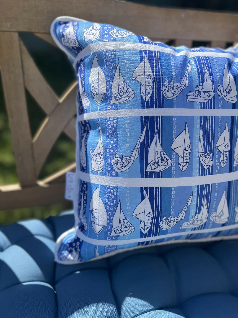 Sailing Hand Made Organic Cotton Cushion in Blue - Image 4