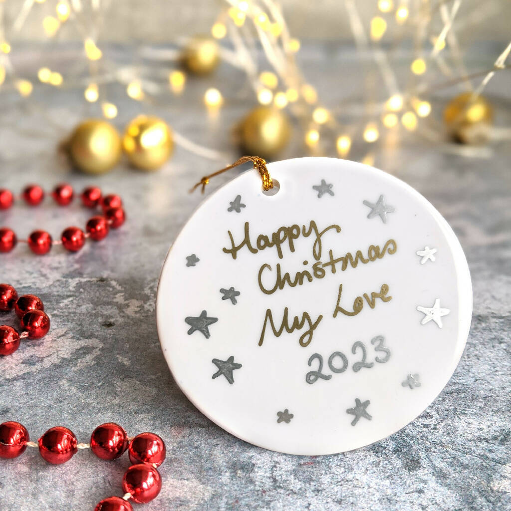 Santa Bunny Personalised Ceramic Christmas Ornament - Image 2