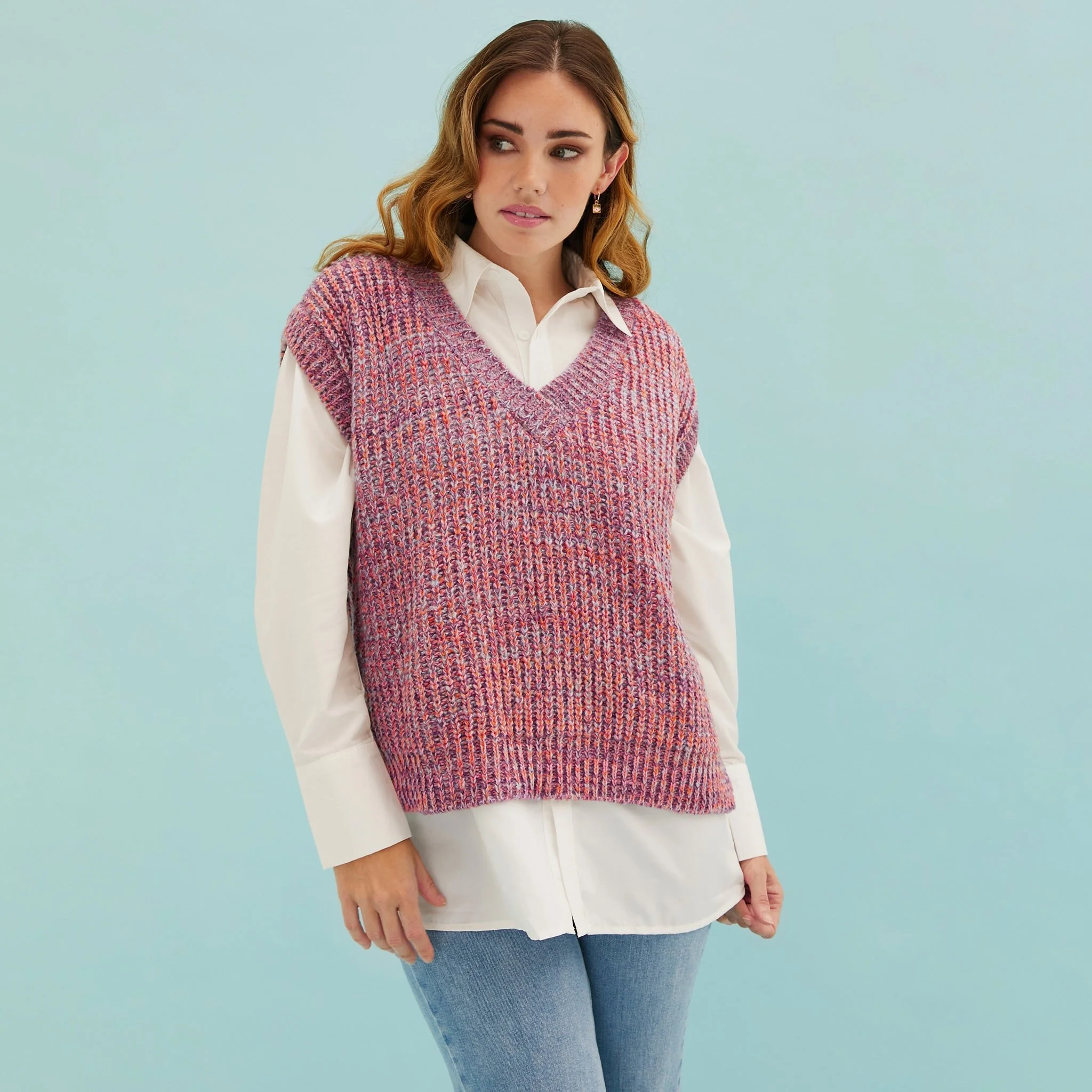 Sara V Neck Twist Knitted Vest - Multi Coloured - Image 4