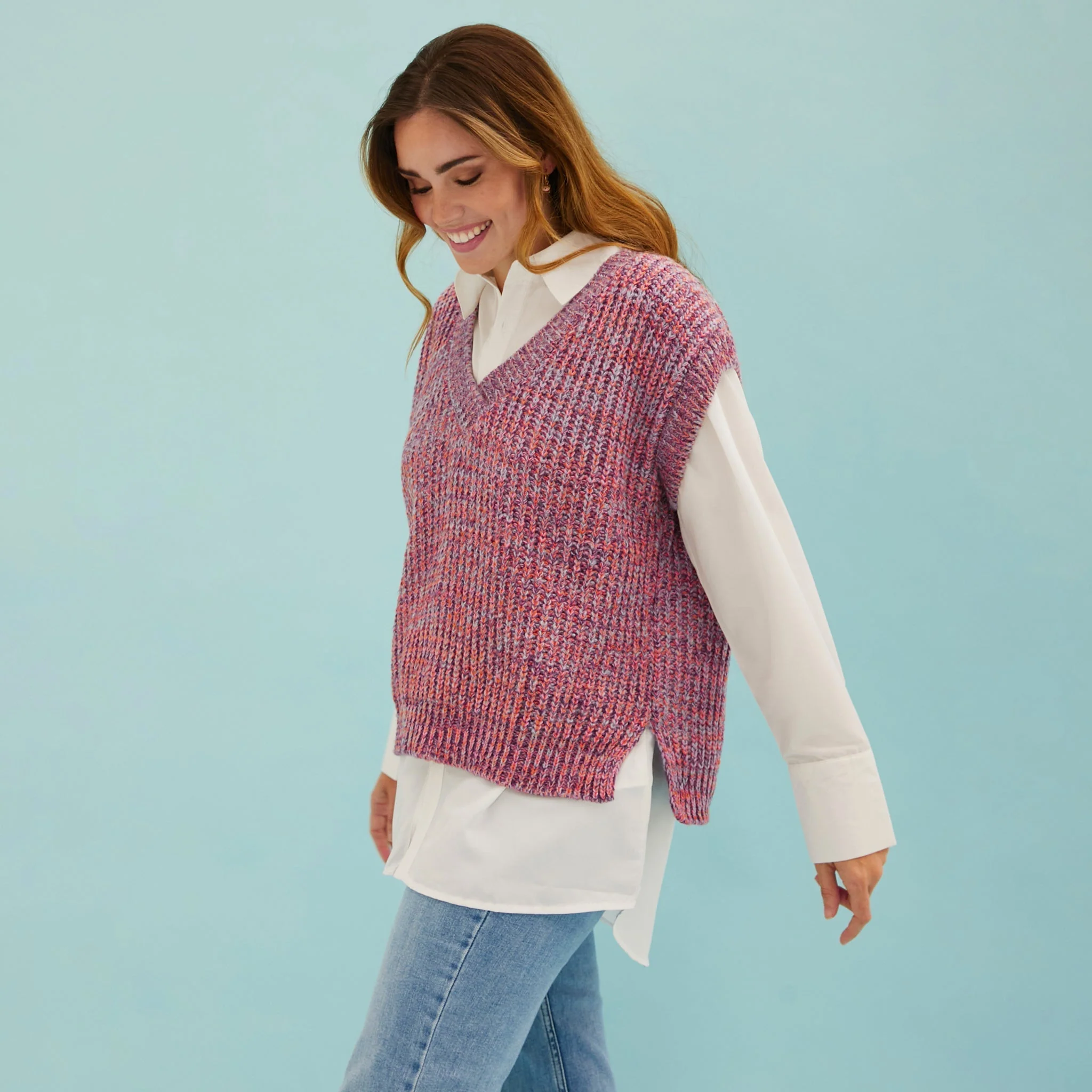 Sara V Neck Twist Knitted Vest - Multi Coloured - Image 5