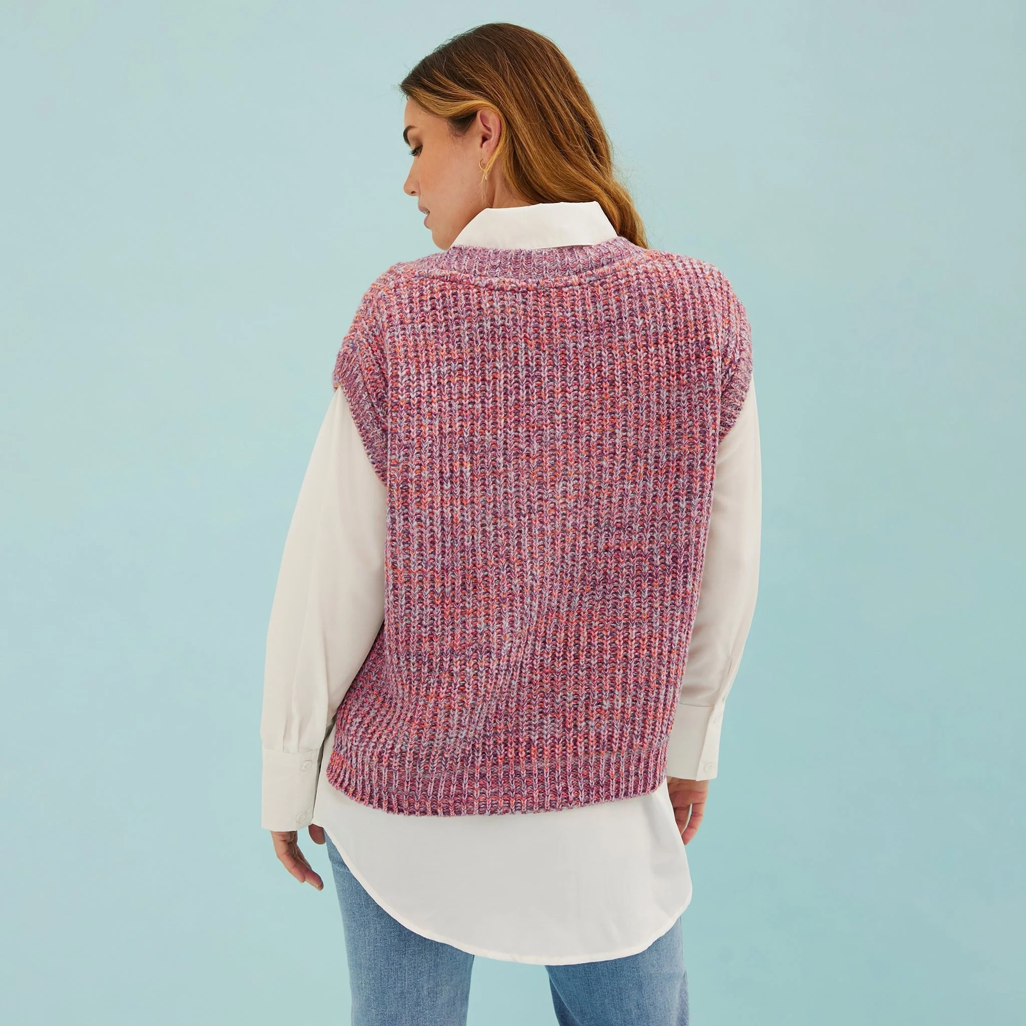 Sara V Neck Twist Knitted Vest - Multi Coloured - Image 6