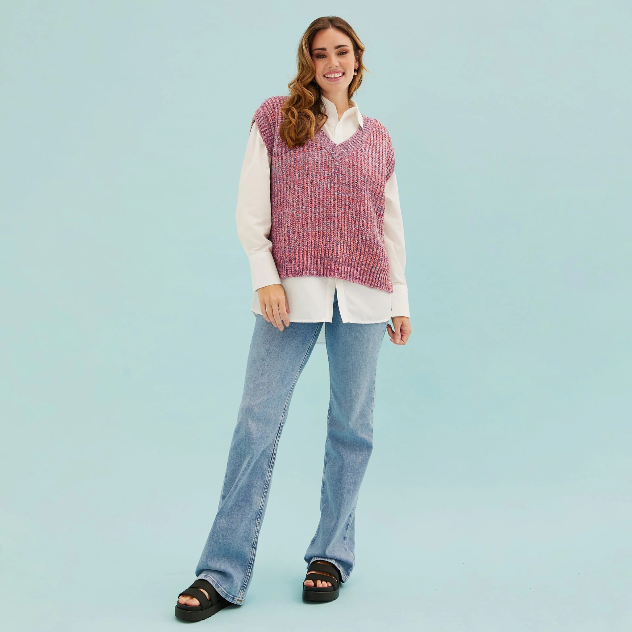 Sara V Neck Twist Knitted Vest - Multi Coloured - Image 8