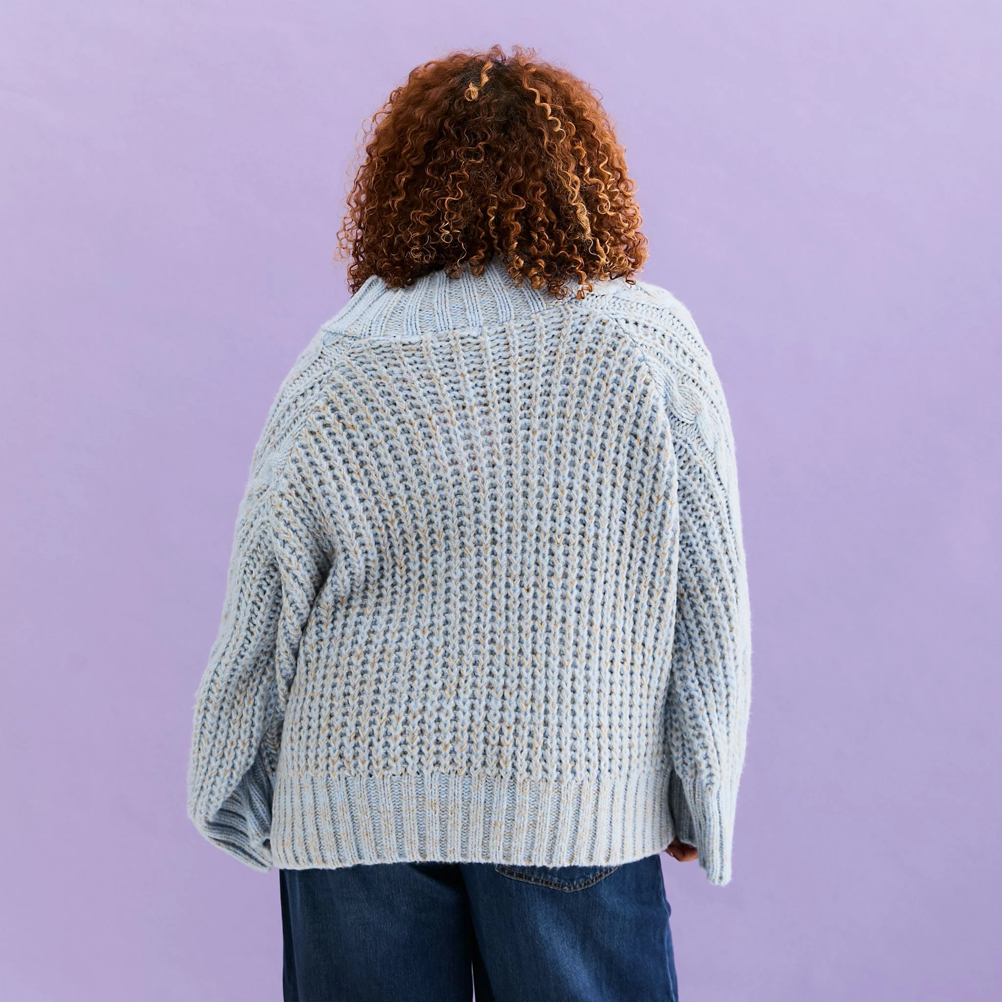 Sarah High Neck Cable Wide Sleeve Jumper - Blue - Image 3