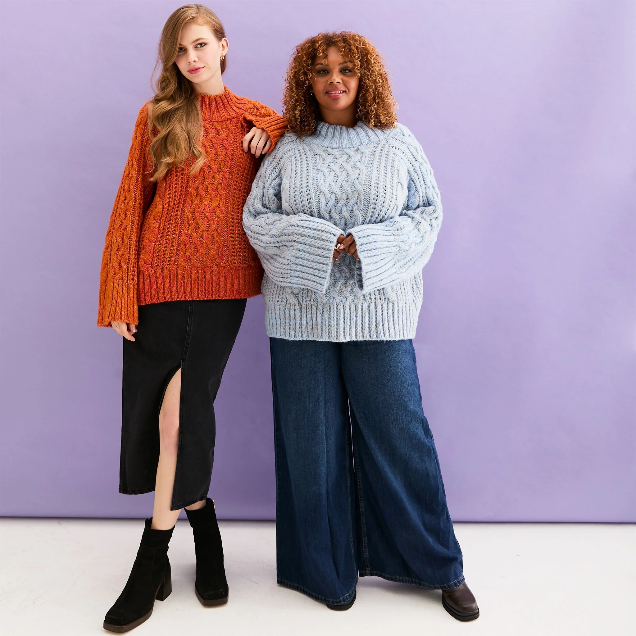 Sarah High Neck Cable Wide Sleeve Jumper - Blue - Image 6