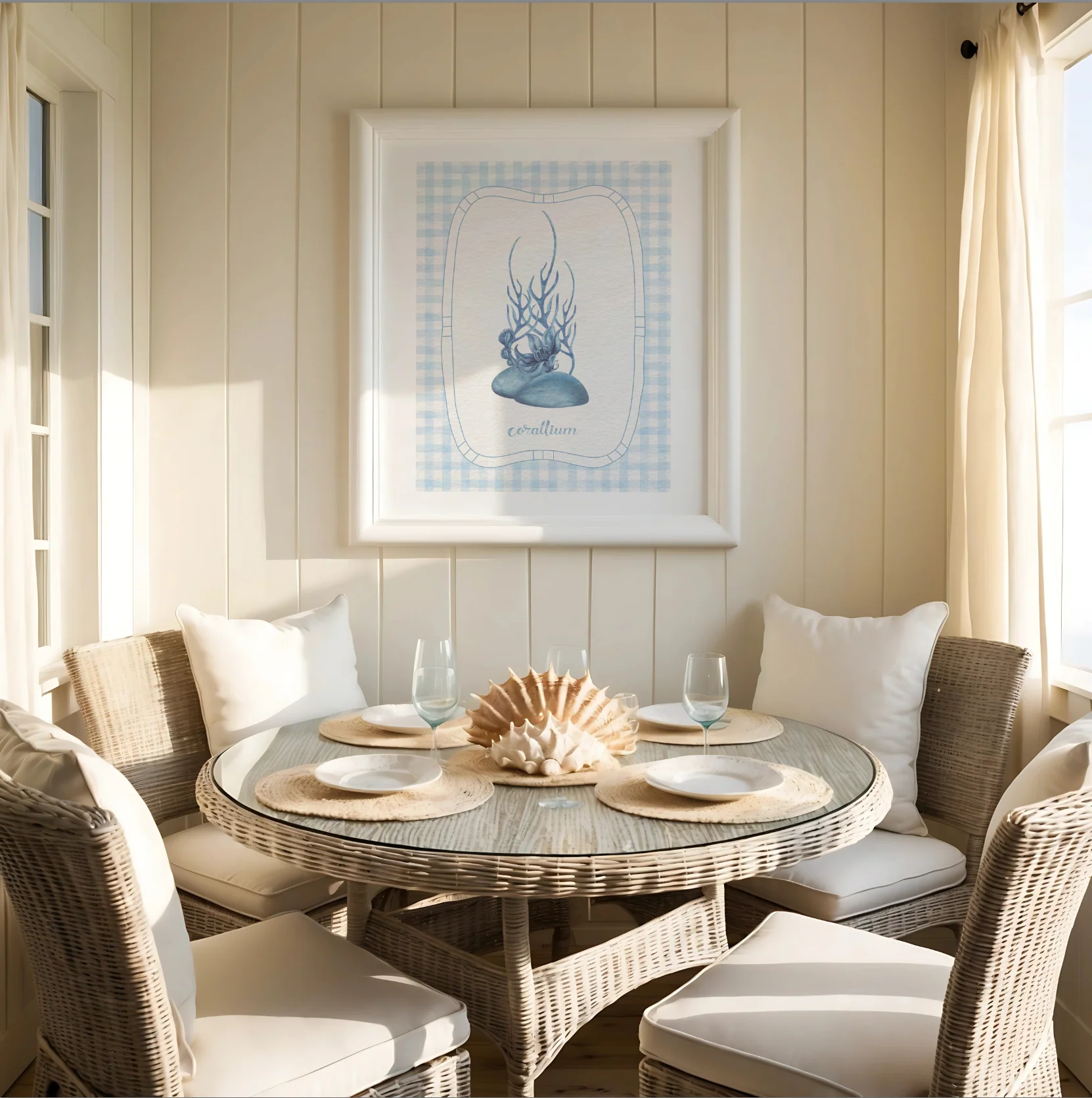 Sardines, Lobster & Coral Wall Art. Gallery Print Set of 3 - Denim Blue - Image 3
