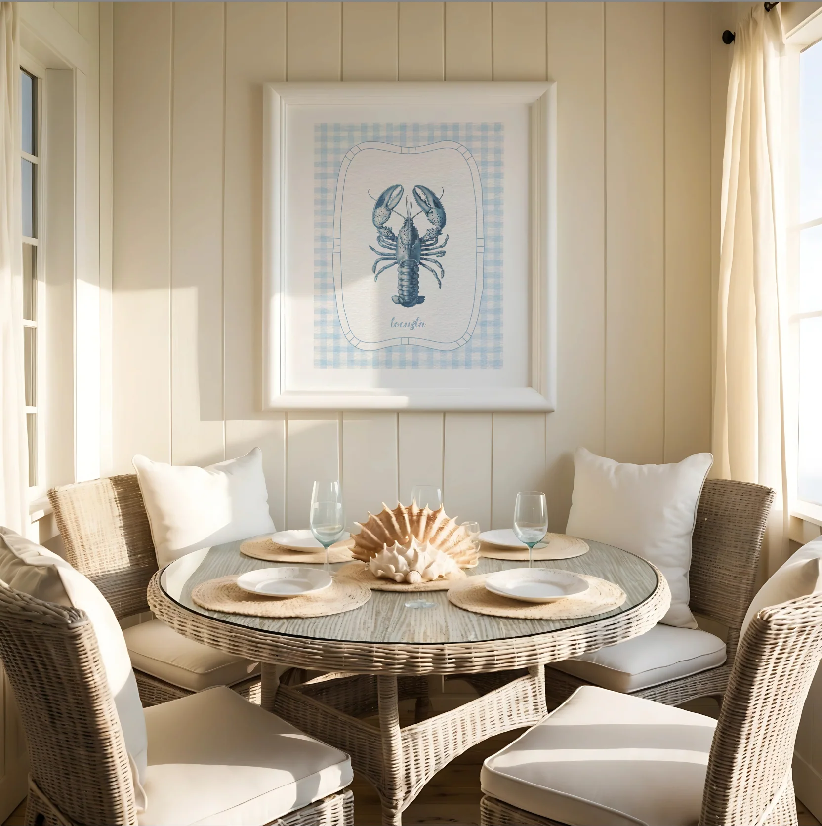 Sardines, Lobster & Coral Wall Art. Gallery Print Set of 3 - Denim Blue - Image 4