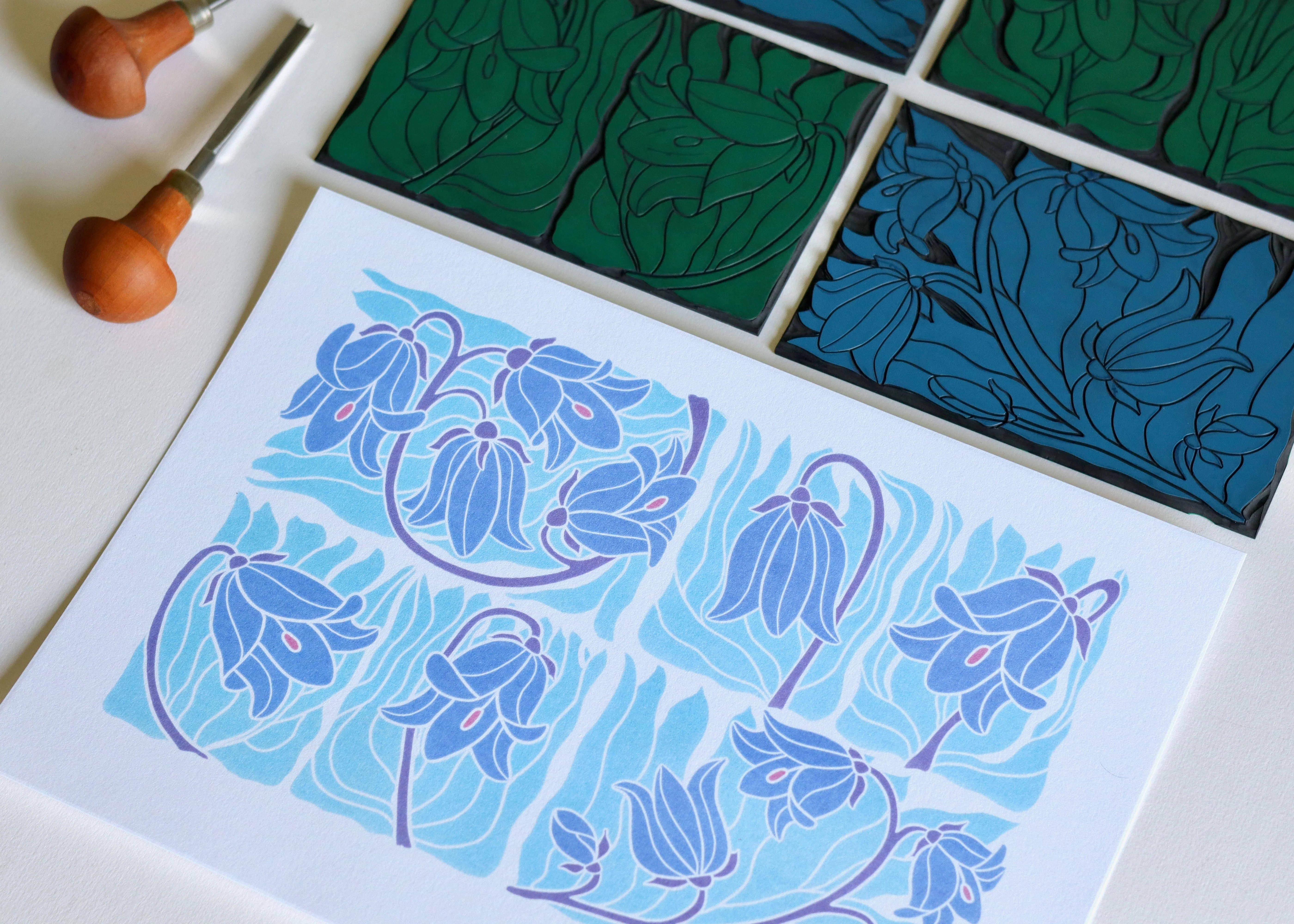 Scottish Bluebells Linocut Art | A4 Art Print on Cotton Paper - Image 2