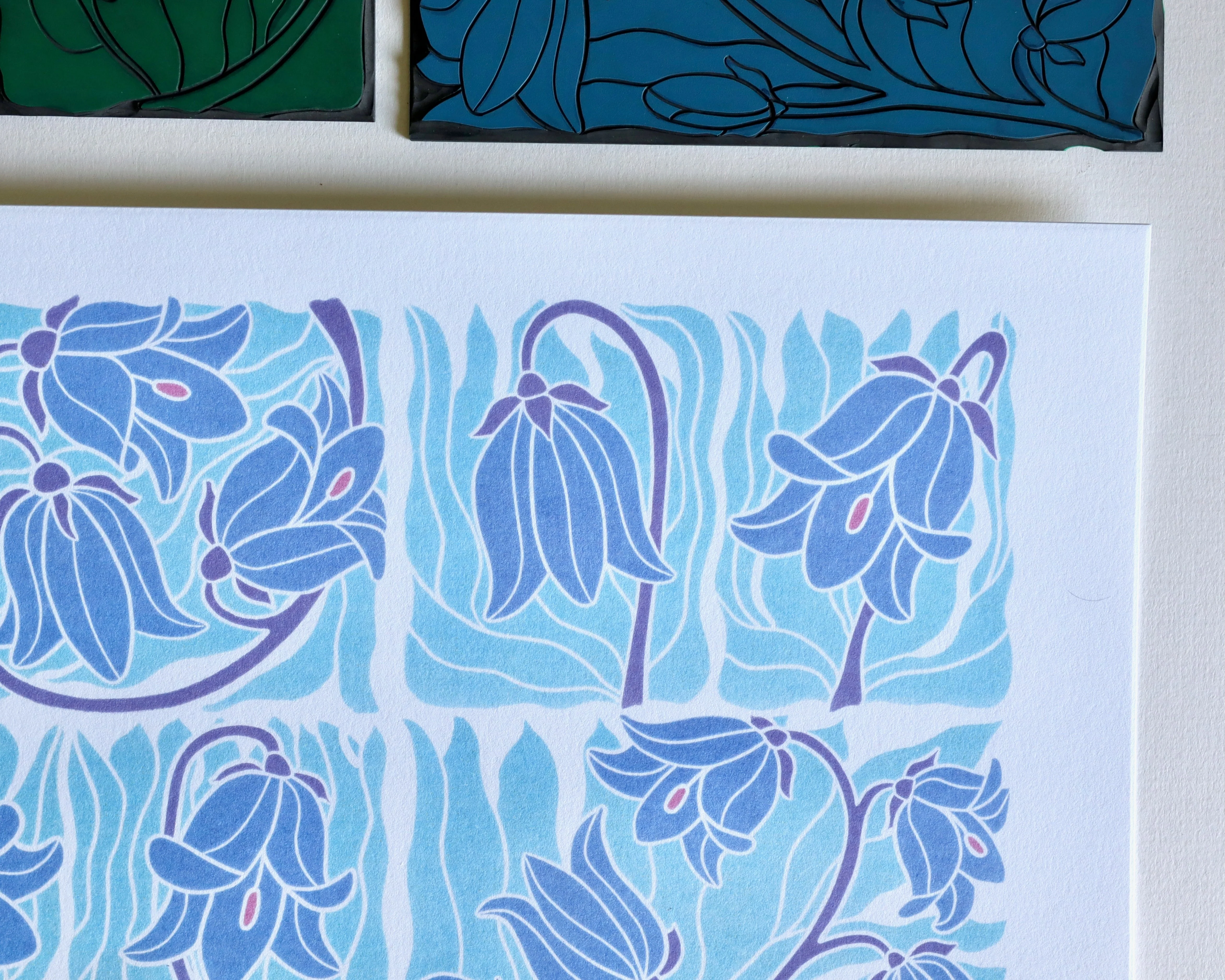 Scottish Bluebells Linocut Art | A4 Art Print on Cotton Paper - Image 3