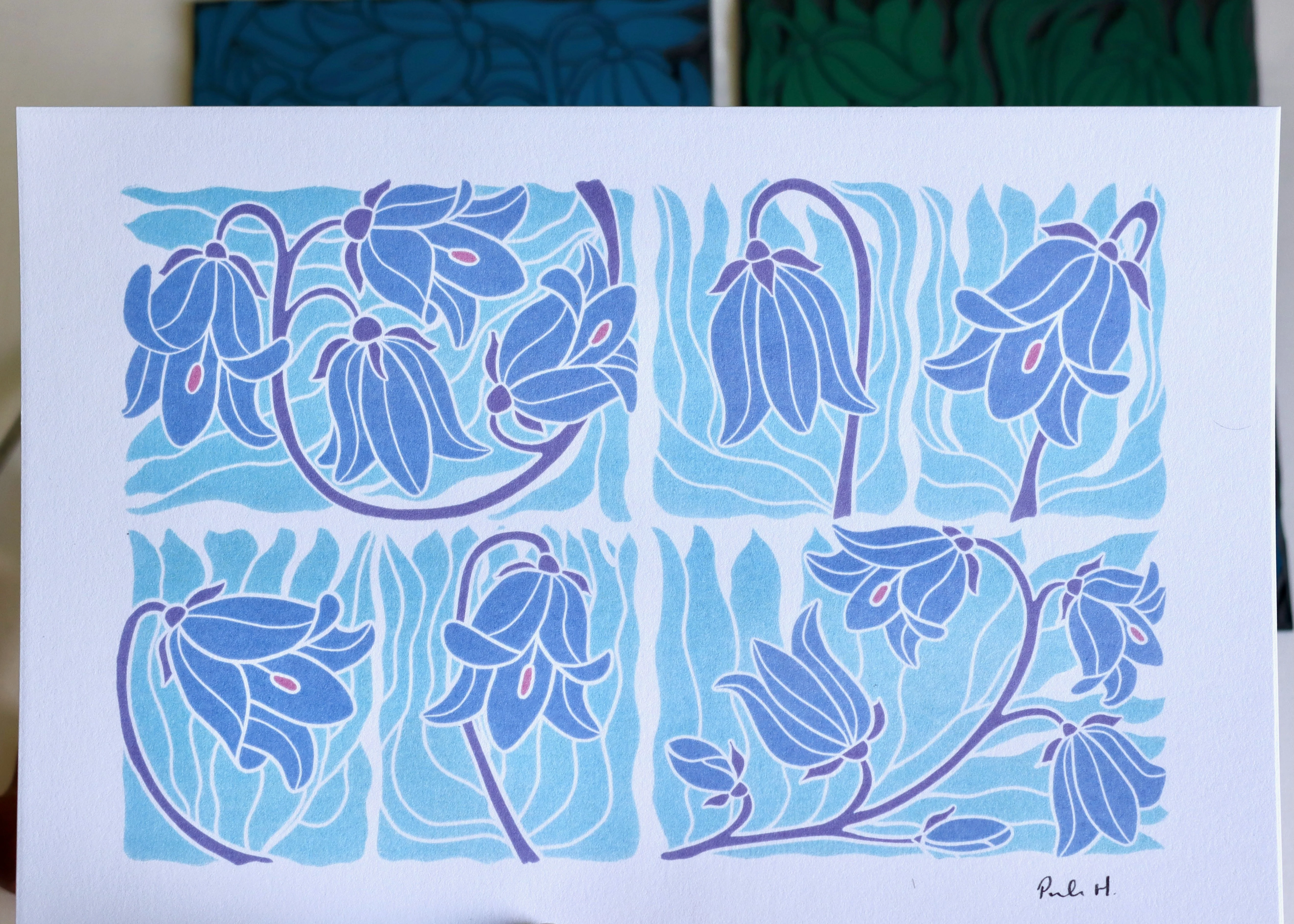 Scottish Bluebells Linocut Art | A4 Art Print on Cotton Paper - Image 4