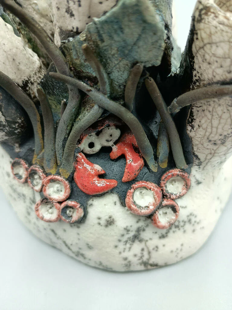 Sea Anemone Sculpture - Handmade Raku Pottery - Image 2