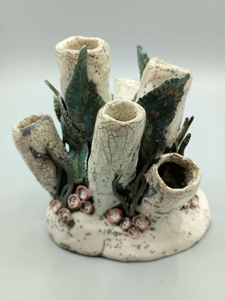 Sea Anemone Sculpture - Handmade Raku Pottery - Image 3