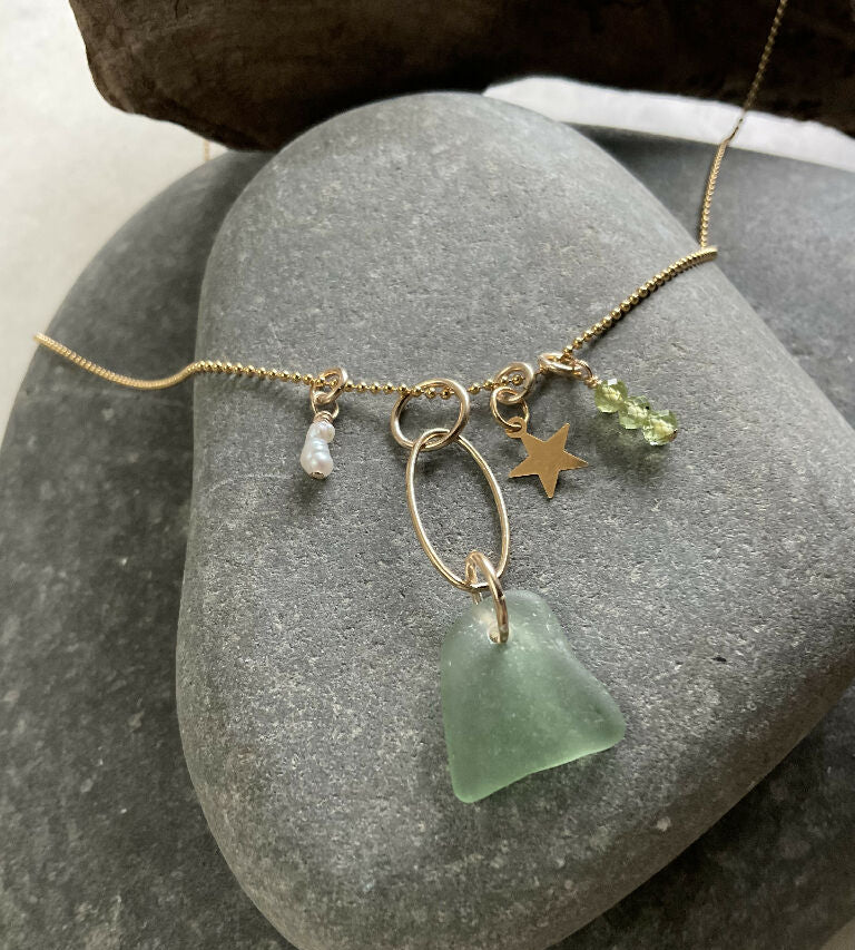 Sea Glass Gold Filled Charm Necklace