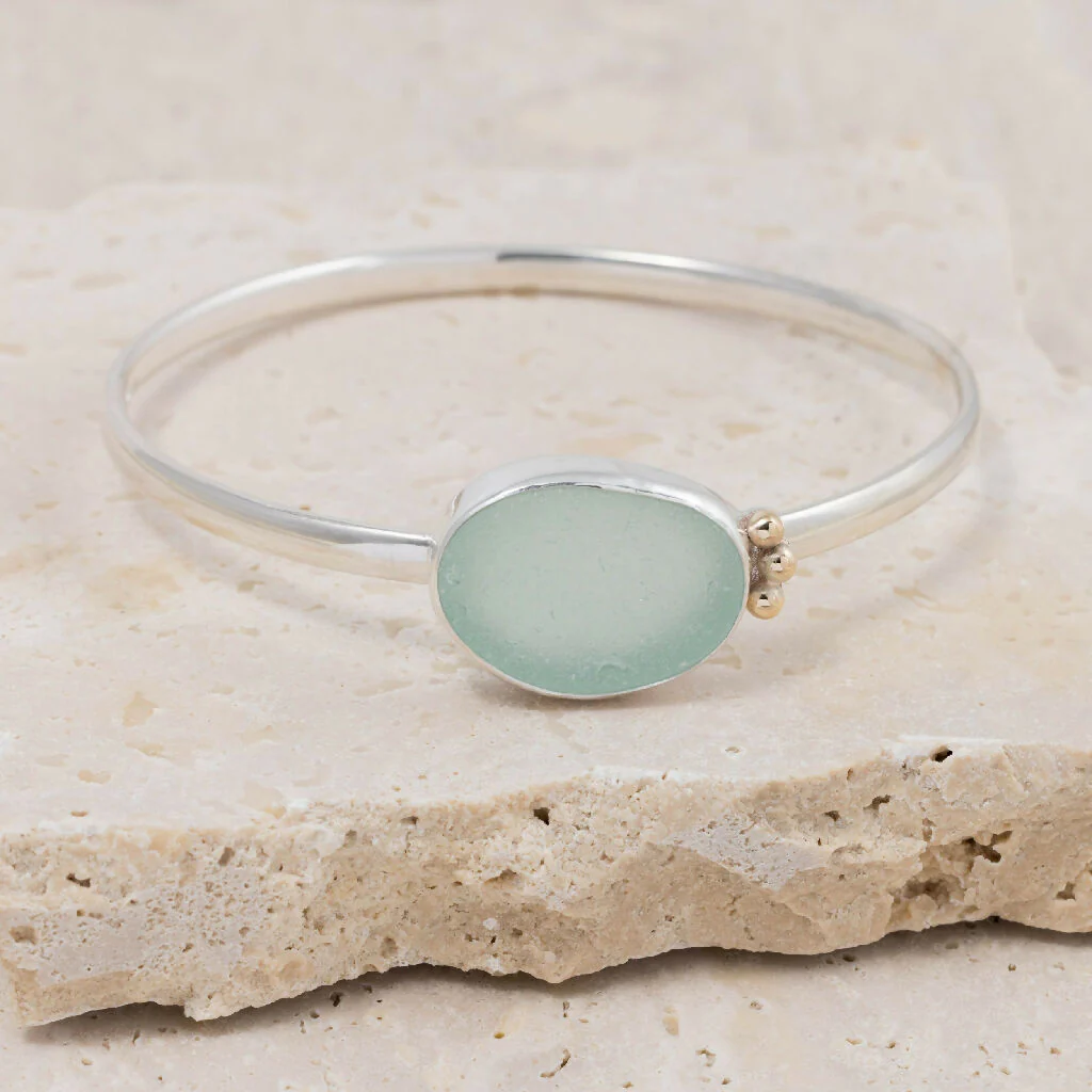 Sea Glass & Silver Oval Bangle - Image 10