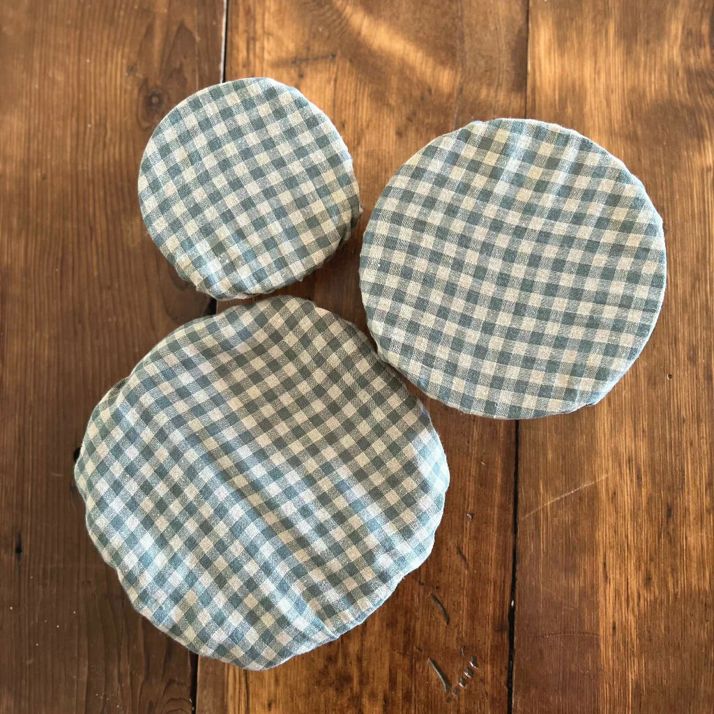 Sea Green Check Linen Bowl Covers Set - Image 3