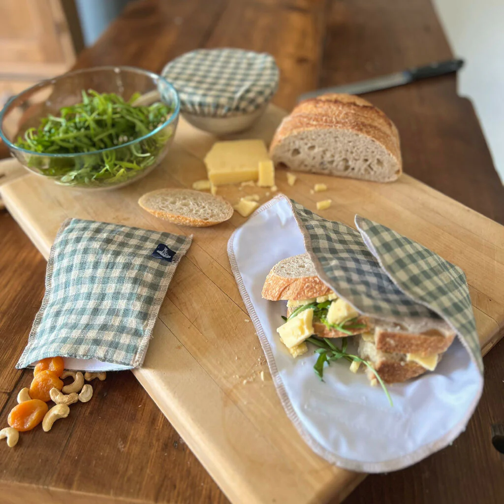 Sea Green Check Linen Snack Bag - Image 3