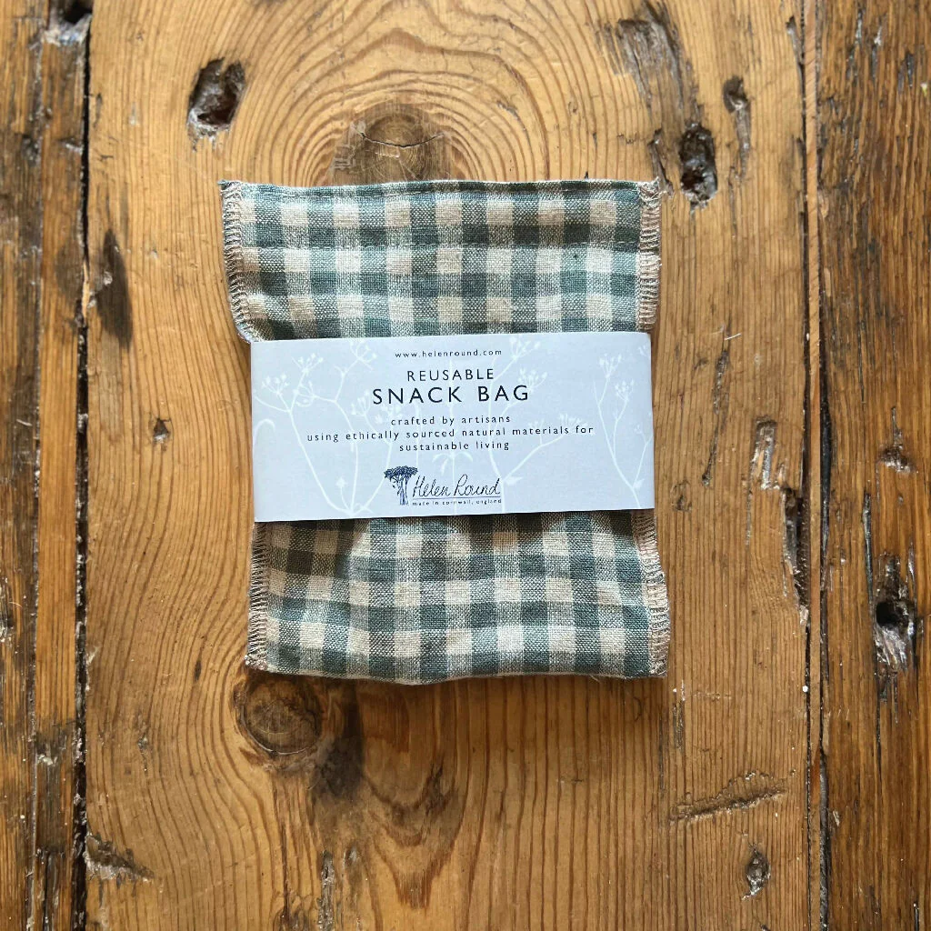 Sea Green Check Linen Snack Bag - Image 4