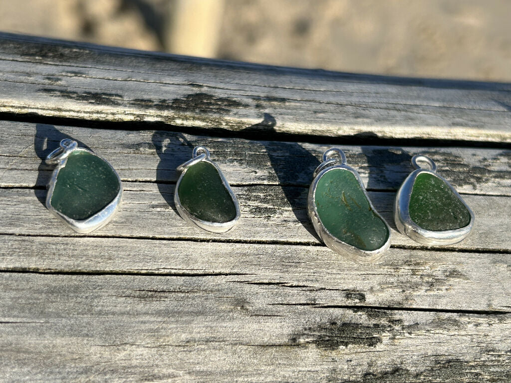 Aqua Green Seaglass silver handmade Necklace - Image 4