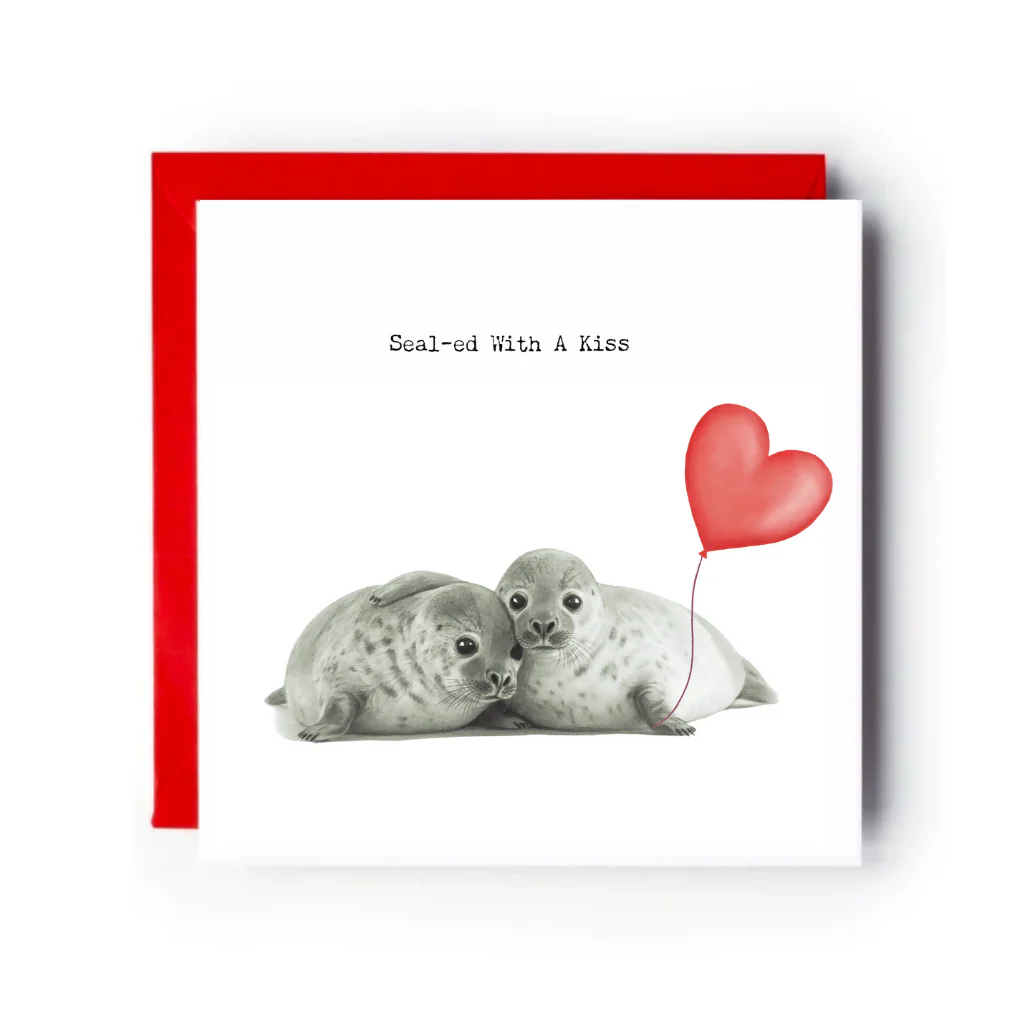 Sealed With a Kiss Card – Cute Seals Hugging with Heart Balloon Love Card for All Occasions - Image 6