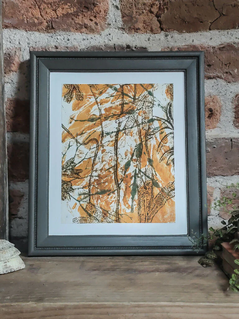 Seaweed Gelli Print Art Giclee Print in Ochre - Image 2