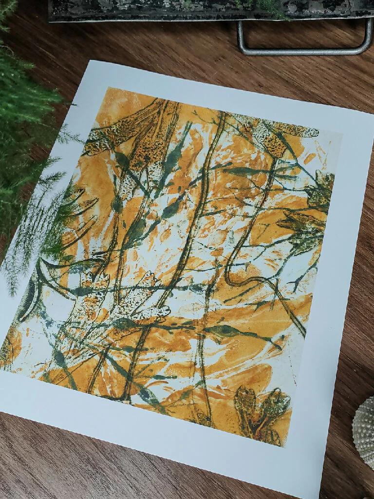 Seaweed Gelli Print Art Giclee Print in Ochre - Image 3