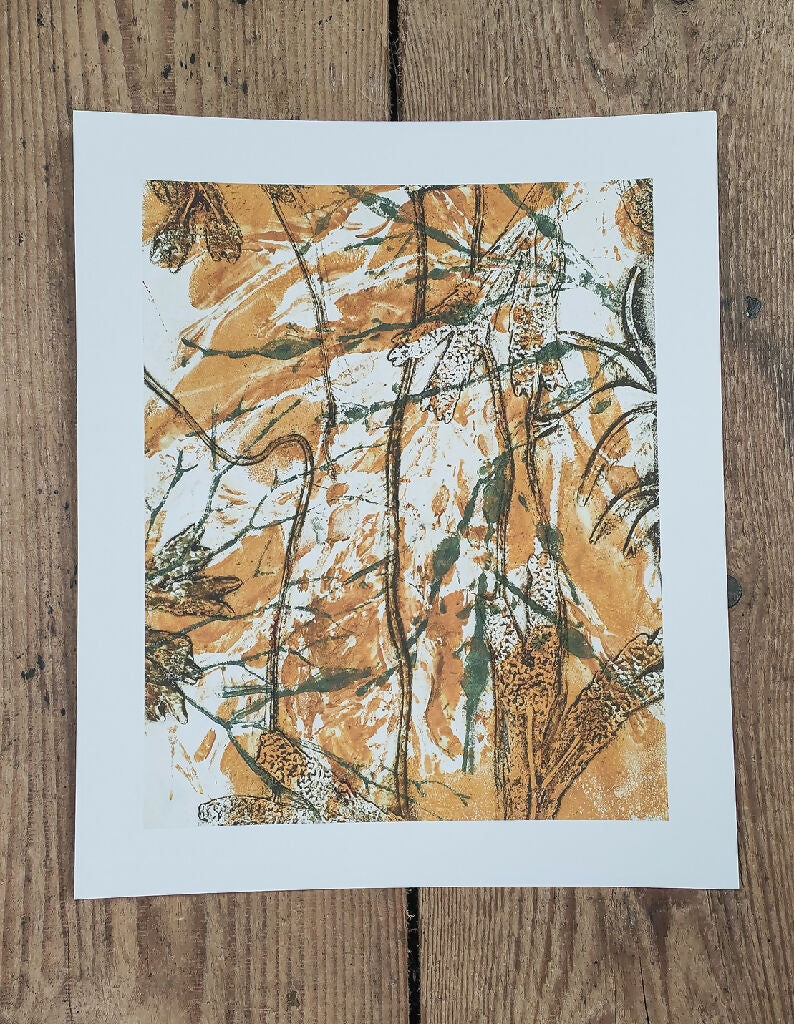 Seaweed Gelli Print Art Giclee Print in Ochre - Image 4