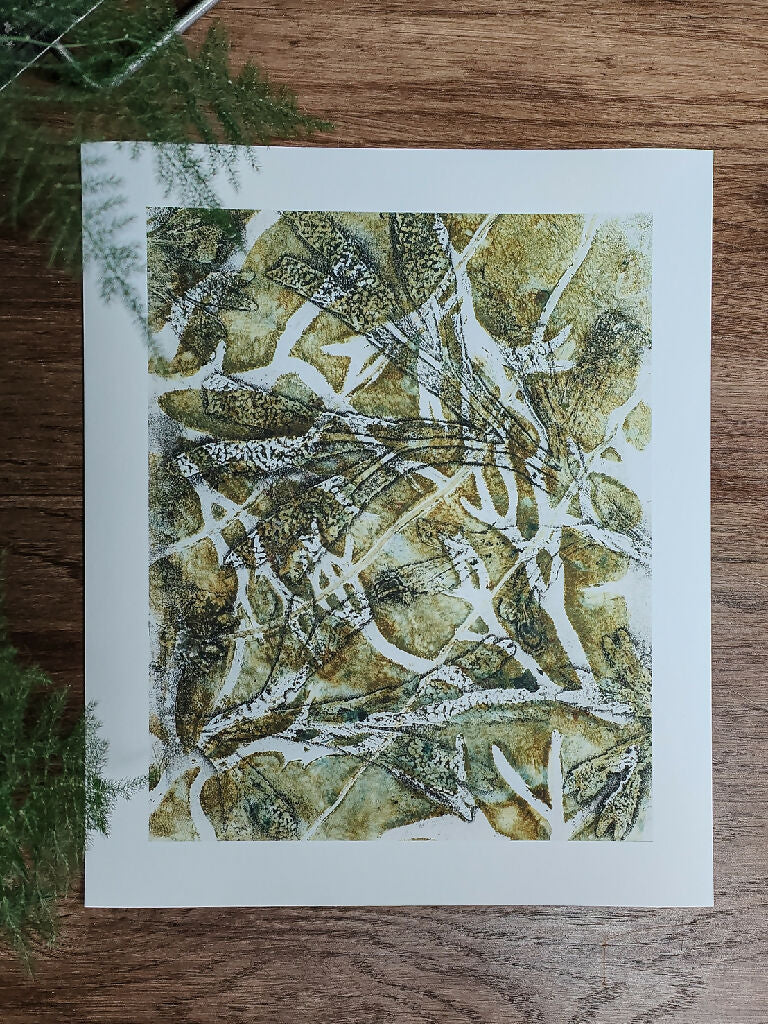 Seaweed Gelli Print Art Giclee Print in Olive Green - Image 2